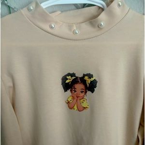 "Apricot Elegance: Custom Pearl Collar Little Girl Design Turtleneck (sz 7-8 Y)"